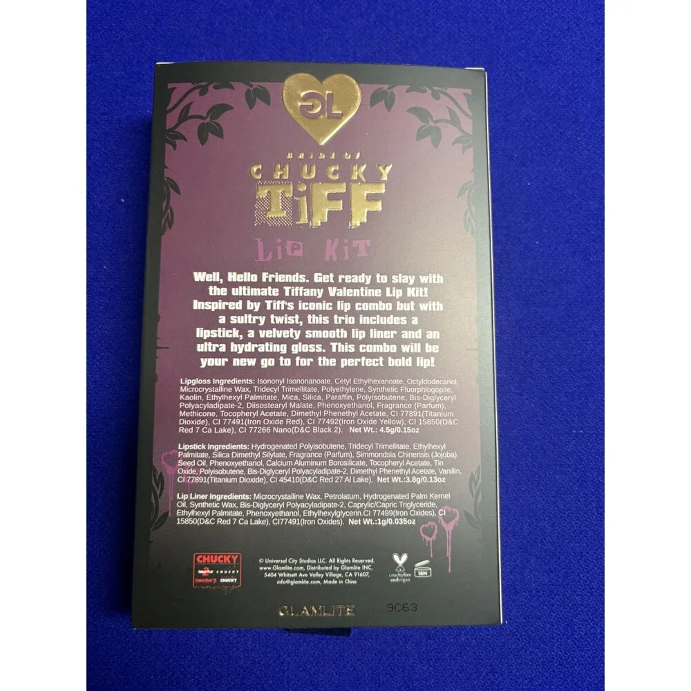 Glamlite x Bride Of Chucky Tiff Limited Edition Lip Kit 3 Piece Set